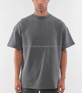 Heavyweight Plain Luxury Custom 100% Cotton Drop Shoulder <b>T</b>-<b>shirts</b> for Men High Quality Blank Mock Neck Oversized <b>Boxy</b> <b>T</b> <b>Shirt</b> - Product Image 2