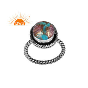 แหวนอัญมณีสีเงินสเตอร์ลิงออกซิไดซ์สีเงินโมฮาวีทำจากทองแดงสีม่วงสีเทอร์ควอยซ์ - Product Image 1