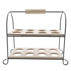 High Quality Eco-Friendly Durable Black Coated Double Rack Modern Wooden <b>Egg</b> Holder Stand Natural Finish Convenient Holding - Product Image 1