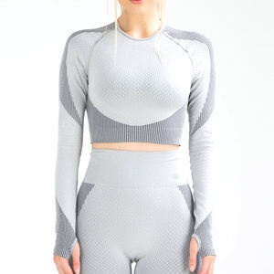 Top corto deportivo de cintura alta personalizado para mujer, Fitness, correr, manga larga, gimnasio, las mujeres usan el Top corto más vendido - Product Image 1