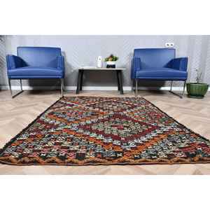 Alfombra Turca Vintage de 5.3x3.7 pies, Alfombra Kilim de Lana Negra - Product Image 1