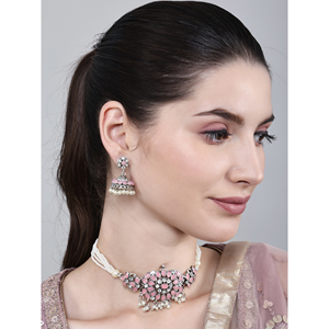 Gargantilla de Perlas Rosa Oxidadas con Cuerda de Moti, Joyería Elegante para Bodas - Product Image 1