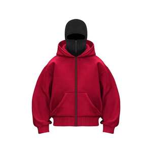 <b>Men's</b> Y2K Streetwear Casual Cotton Printed Full Zip Face Mask <b>Balaclava</b> Hoodie Trendy Double Hooded Design - Product Image 1