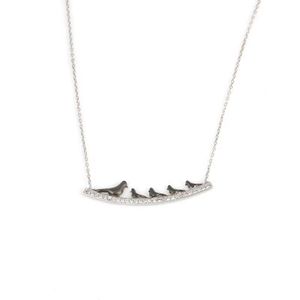 Collar de Plata de Ley 925 con Piedras Blancas y 5 Palomas, 41 cm, Engaste de Canal, para Mujer, Regalo para Ocasiones Especiales - Product Image 2