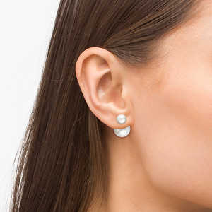 Pendientes de Doble Perla Redonda Blanca de Agua Dulce de Calidad AAA en Oro Blanco de 14K de 8-11 mm para Mujer - Product Image 2
