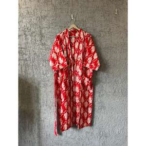 Kimono de algodón con estampado de tigre rojo indio, ropa de noche de talla libre para mujer, ropa de verano para cubrir el cuerpo, ropa de dormir para la playa - Product Image 1