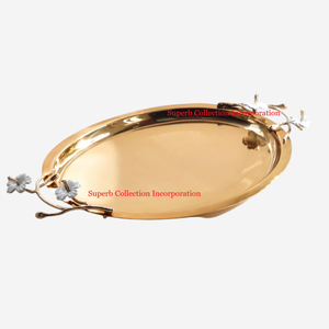 Dernier modèle de plateau en métal argenté décoratif pour la maison avec poignée florale dorée, idéal pour servir des collations et des desserts - Product Image 6