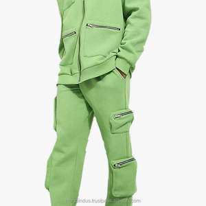 Nouveau design de streetwear à la mode, sweat à capuche zippé avec logo personnalisé, pantalon de survêtement à poches multiples, ensemble deux pièces - Product Image 3