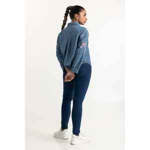 กางเกงยีนส์เดนิมสีน้ำเงินเข้มทรงสกินนี่สำหรับผู้หญิง รุ่น 224-221-007 เอวสูง ทรงตรงปานกลาง ทรงหลวม ไซส์พลัส XL แบบฟอกสี - Product Image 5