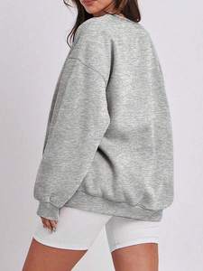 Gris sweats à capuche surdimensionnés femmes coton polaire pull à col rond à manches longues Streetwear Logo personnalisé décontracté coupe ample sweat - Product Image 4