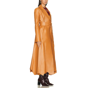 Abrigo de Cuero Color Naranja Atardecer, 100% Cuero de Cordero, Diseño de Última Moda, Abrigos Largos Personalizados de Alta Calidad para Mujer - Product Image 2
