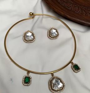 Hermosa alta calidad con piedras simples Look diseñador chapado en oro collar de cadena conjunto con pendientes para boda para mujer - Product Image 2