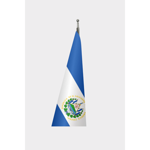 Drapeau d'intérieur officiel du Salvador, style fanion, impression numérique, en coton, soie, polyester, avec mât en fibre de verre et aluminium pour l'affichage - Product Image 3