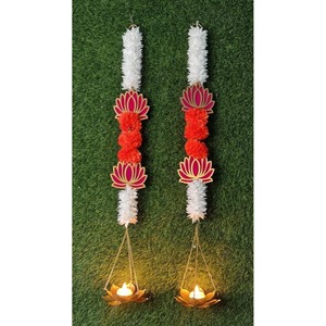 Hermoso Lotus Jasmine Gajra Marigold colgante, decoración de tapices, decoración de Diwali, Lotus Diya, Indian Puja Mandir telón de fondo - Product Image 2