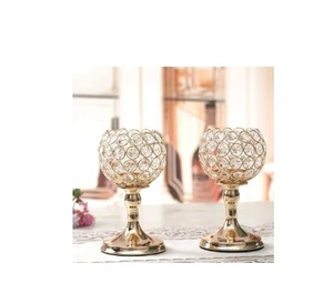 Gold Metal <b>Set</b> of Two Dinning Table Top <b>Candle</b> Holders Tall Size Unique Crystal <b>Candle</b> Stand Event Decorative Crystal <b>Candle</b> <b>Set</b> - Product Image 5