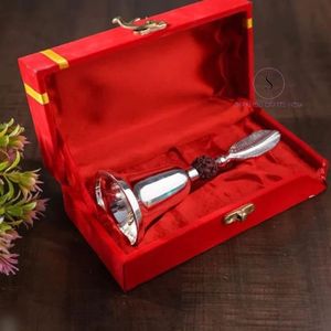 กำมะหยี่กล่องใส่ทำงานแบบสวยงามทำมือกระดิ่งสีเงินทองเหลืองรุทรักษะสำหรับ Pooja กล่องกำมะหยี่รวมอยู่ด้วย - Product Image 3