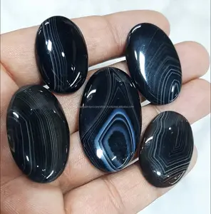 Batu Cabochon Obsidian hitam longgar halus kualitas terbaik batu baru datang batu pesta datar