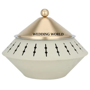 Marmite en acier inoxydable de qualité supérieure, faite à la main, design de luxe, forme ronde, chauffe-plats en métal neuf - Product Image 2