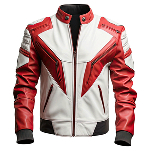 แจ็กเก็ตกันลมหนังสีขาวและสีแดงสำหรับนักแข่งรถสำหรับชายและหญิงขนาดพลัสไซส์สำหรับฤดูหนาวขี่มอเตอร์ไซค์สไตล์สตรีท - Product Image 5