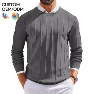 Pull en maille torsadée à manches longues pour homme, coupe ajustée, couleur unie, anti-rétrécissement, séchage rapide, respirant, tendance, personnalisable OEM ODM - Product Image 3