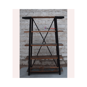 Estantería plegable de madera maciza y hierro, Muebles personalizados para el hogar, diseño Industrial Simple moderno de lujo ecológico, 130x38x180 cm - Product Image 1