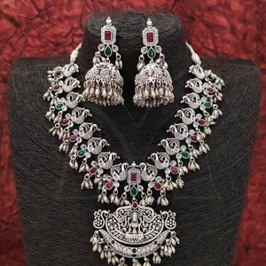 Fancy Style Guttapusalu Design Oxidized Silver Polish Designer Wear Temple Jewelry Accessories Women Short Necklace Jewelry Sets