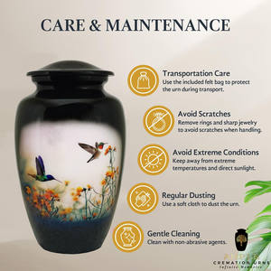 Urna Funeraria con Diseño de Colibrí y Flores para Cenizas Humanas, Estilo Europeo Americano, Diseños Personalizables, Capacidad de 220 Pulgadas Cúbicas - Product Image 5