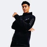 Ensemble de survêtement streetwear OEM en molleton technique 100 % coton imprimé noir pour homme, avec sweat à capuche zippé et pantalon de jogging