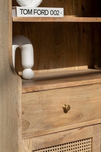 Armoire de rangement design classique du milieu du siècle affichage de grande capacité portes en rotin en bois de manguier massif meubles de maison de qualité appartement - Product Image 2