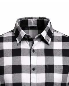 Camisa a Cuadros para Hombre, Manga Larga, Estilo Casual de Franela, Color Negro, Blanco y Gris, Fabricante Personalizado, Venta al por Mayor, Producto OEM - Product Image 4