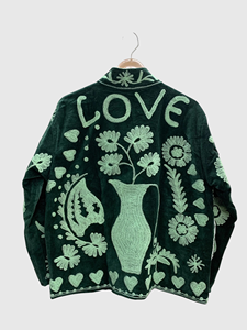 Full Sleeve Plus Size Floral Embroidered <b>Velvet</b> Jacket Mandarin Collar Women's Autumn Wear - Product Image 4