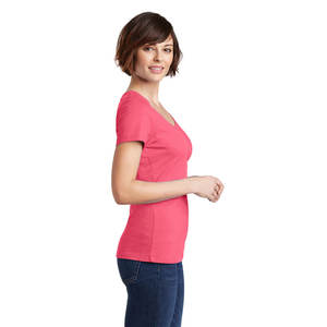 T-shirt basique pour femme en maille extensible à col rond et manches courtes, ourlet arrondi, couleur unie - Product Image 3