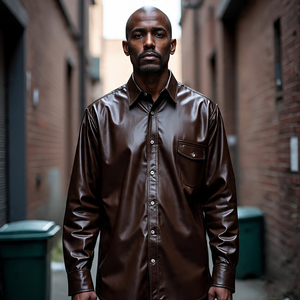 เสื้อเชิ๊ตลำลองหนังสำหรับผู้ชาย, เสื้อเชิ๊ตขี่จักรยานลำลองเสื้อเชิ๊ตหนังวัวสั่งทำได้สำหรับผู้ชาย - Product Image 1