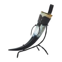 Copa de hidromiel de cuerno natural orgánico de la era vikinga, pulida, ecológica, con grabado personalizado y soporte metálico para regalos de boda