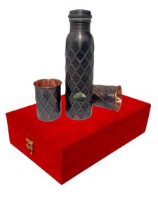 Botella de agua de cobre impresa estilo diamante disponible más duradera y extra confiable para uso antibacteriano con caja de terciopelo - Product Image 2