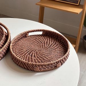 Natural Rattan Eco-Friendly Modern Wicker Storage Basket Serving <b>Tray</b> Space-Saving Design for Hotel Home Kitchen Dining Bar Use - Product Image 5