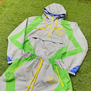 Streetwear personnalisé deux pièces survêtement tissé en nylon et polyester coupe-vent veste courte Se Patchwork Zip personnalisable ensemble court - Product Image 5