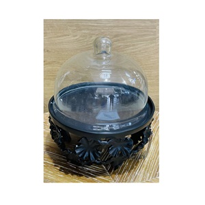 Hot selling round type home decoration handcrafted fruit plate metal tray <b>cake</b> <b>stand</b> display <b>with</b> glass dome <b>lid</b> for hotels - Product Image 2