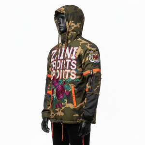 Premium 220GSM <b>Camo</b> Windbreaker <b>Jacket</b> Floral Embroidered Design with Custom Logo and Sleeve Panels Windbreaker <b>Jacket</b> for <b>man</b> - Product Image 4