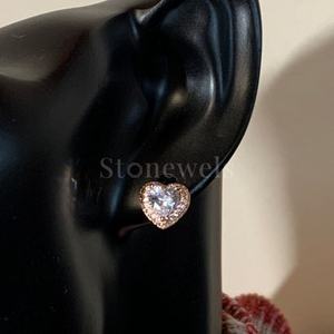 Pendientes de amor de lujo con Corazón Dorado, diseño de Halo adornado con circón, oro rosa blanco para bodas, aniversarios, fiestas - Product Image 6