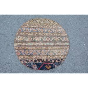 Alfombra clásica de lana turca Vintage azul Beige de 3,1x3,1 pies, alfombra bohemia de yute de tejido plano para sala de estar, patrón de retazos de látex - Product Image 3