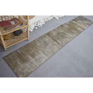 พรมตุรกีโบราณของแท้ขนาด1.7x9ฟุตวัสดุขนสัตว์ดีไซน์เย็บปะติดปะต่อกันสีเบจและสีเขียว - Product Image 2