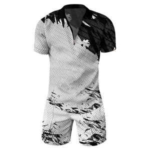 <b>Men's</b> High Street Breathable Two-Piece Summer Outfits Wholesale <b>Short</b> Sleeve Casual Shirt <b>Shorts</b> Sets <b>Zip</b> <b>Zip</b> Tracksuit Lounge - Product Image 2
