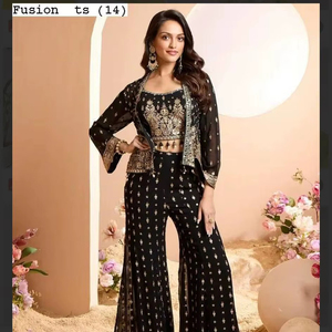 Latest Sterling Creations Indian Embroidery Sharara Gharara Kurti Set Heavy Viscose <b>Velvet</b> <b>Fabric</b> Gorgeous Pakistani Designer - Product Image 1