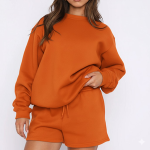 Ensemble de survêtement décontracté pour femmes grande taille, en polyester respirant, manches longues, motif uni, longueur genou, 2 pièces - Product Image 5