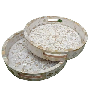 Plateau de service en bois de Ramadan incrusté de nacre fait à la main plateau décoratif élégant pour cuisine usage domestique moderne Antique - Product Image 2