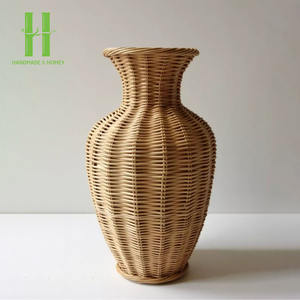 El más vendido, urna con patas de mimbre, jarrón de ratán tejido a mano para flores secas, minimalismo, jarrón de mesa de ratán, OEM de Vietnam - Product Image 2