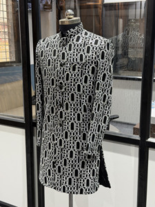 <b>Men</b>’s Designer Indo Western Sherwani Jacket – Black & White Geometric Embroidered Bandhgala for Wedding & Party Wear - Product Image 2
