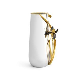 Vase de luxe moderne fabriqué à la main Michael Wisteria or moyen Vase à fleurs décoratif en acier inoxydable avec poignée en laiton en vente - Product Image 6