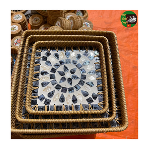 Plateau en mosaïque de rotin fait main décoratif, plateau en nacre mélangée pour table, nouveau plateau de service en nacre tendance - Product Image 2